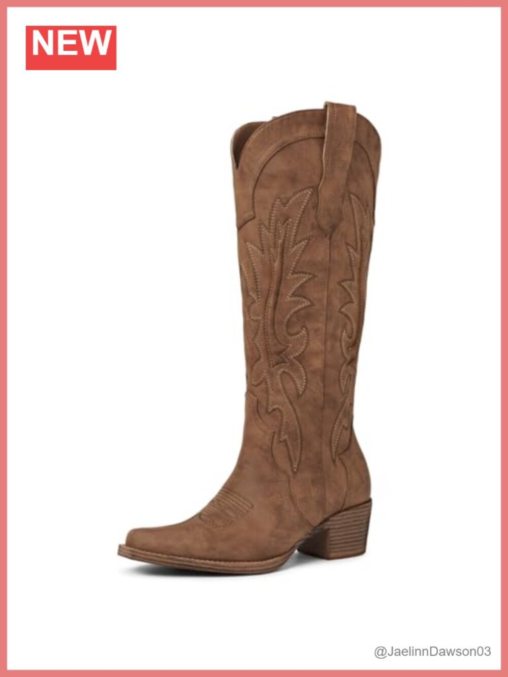 Women's Knee High Cowboy Boots Faux Leather Pointed Toe Chunky Heel Western